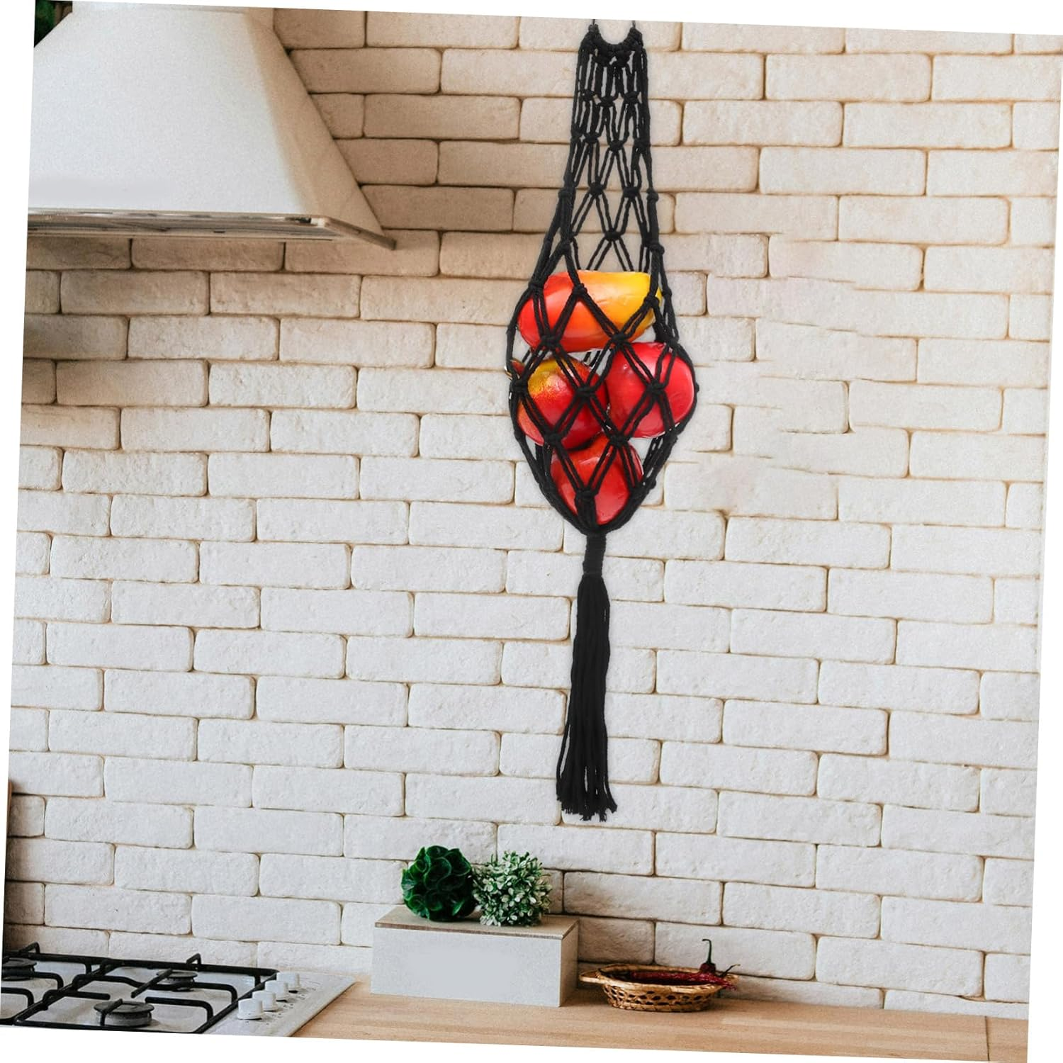 OKUMEYR Hanging Kitchen Fruit Basket and Vegetable Holder, Black Mesh Storage Net, Sturdy Kitchen Organizer for Fruits, Onions, and Vegetables, Space-Saving Hanging Basket for Home image number 4
