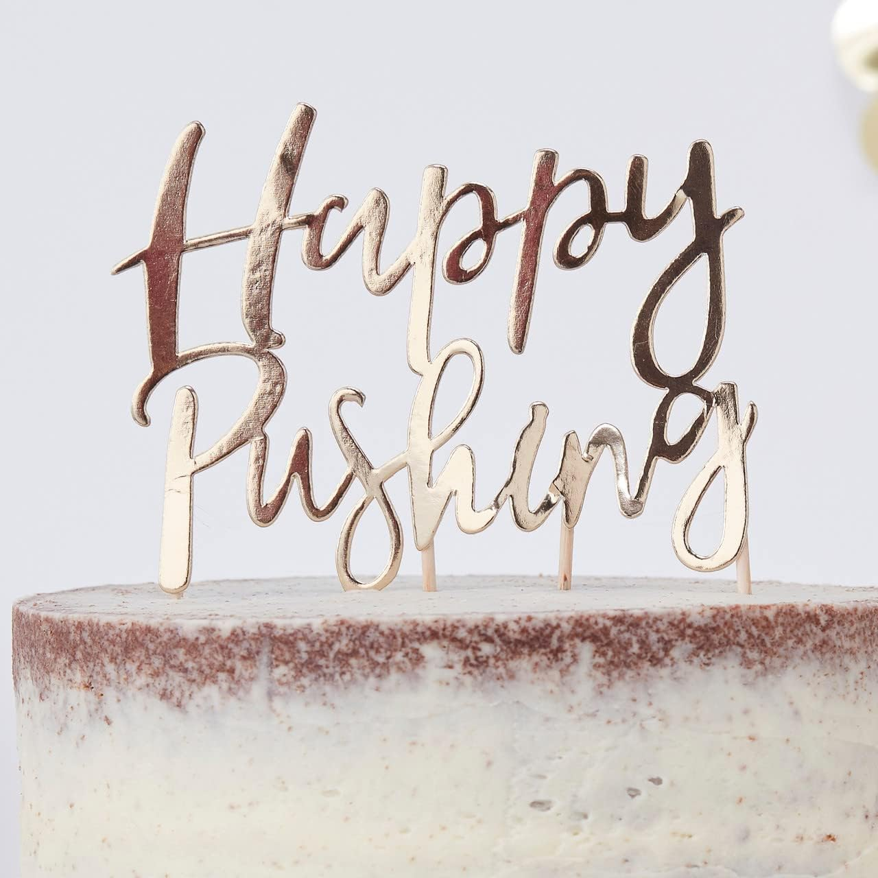 Ginger Ray Foiled Happy Pushing Baby Shower Cake Topper, Gold (Pack of 2) image number 3