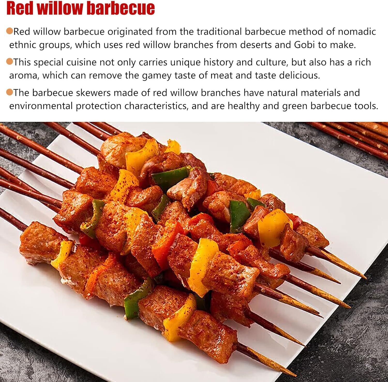 12" Natural Willow Branch Skewers for Kabobs,Bamboo Skewers Alternatives,For Bbqs, Appetizers, Corn Dog, & Grilling(50 Pcs)