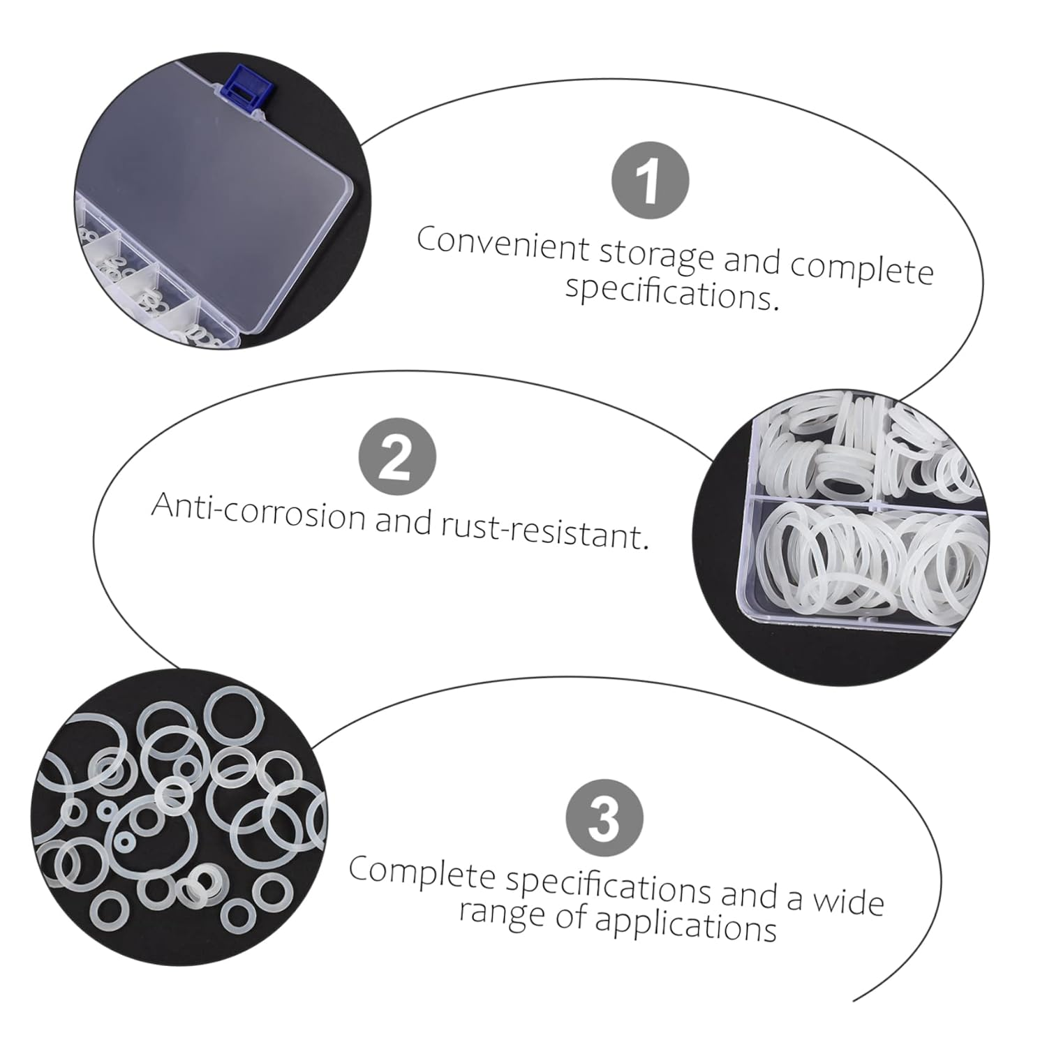 260Pcs O-Ring Set Silicone O Ring Rubber O Rings Automotive S Gasket Seal Ring O- Ring Sealing Gasket Washer Plumbing Kit Appendix White Nylon Small image number 2