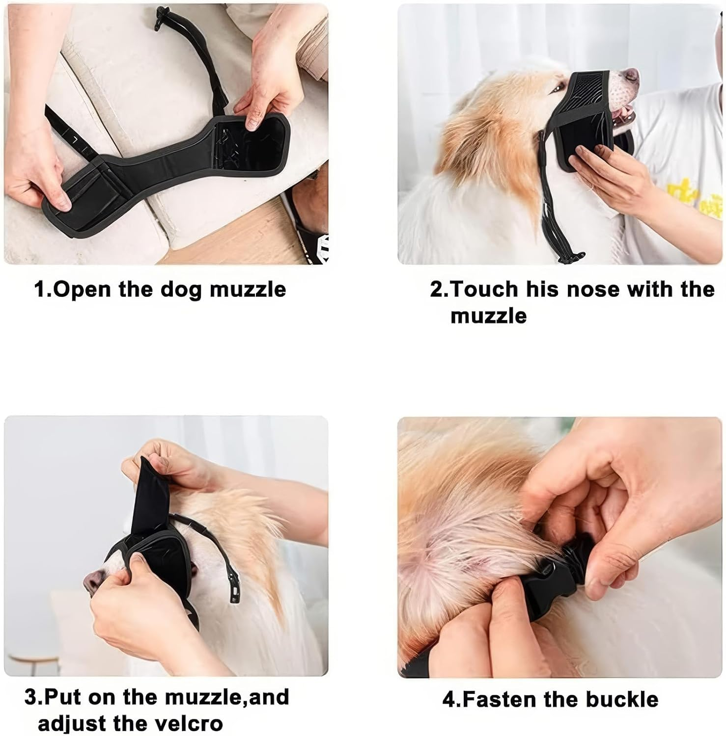 RTRTGS Nylon Muzzle for Dogs, Adjustable Loop, Breathable, Safe, Quick Fit for Small, Medium Dogs, Prevents Biting, Chewing and Barking (L, Black) image number 6