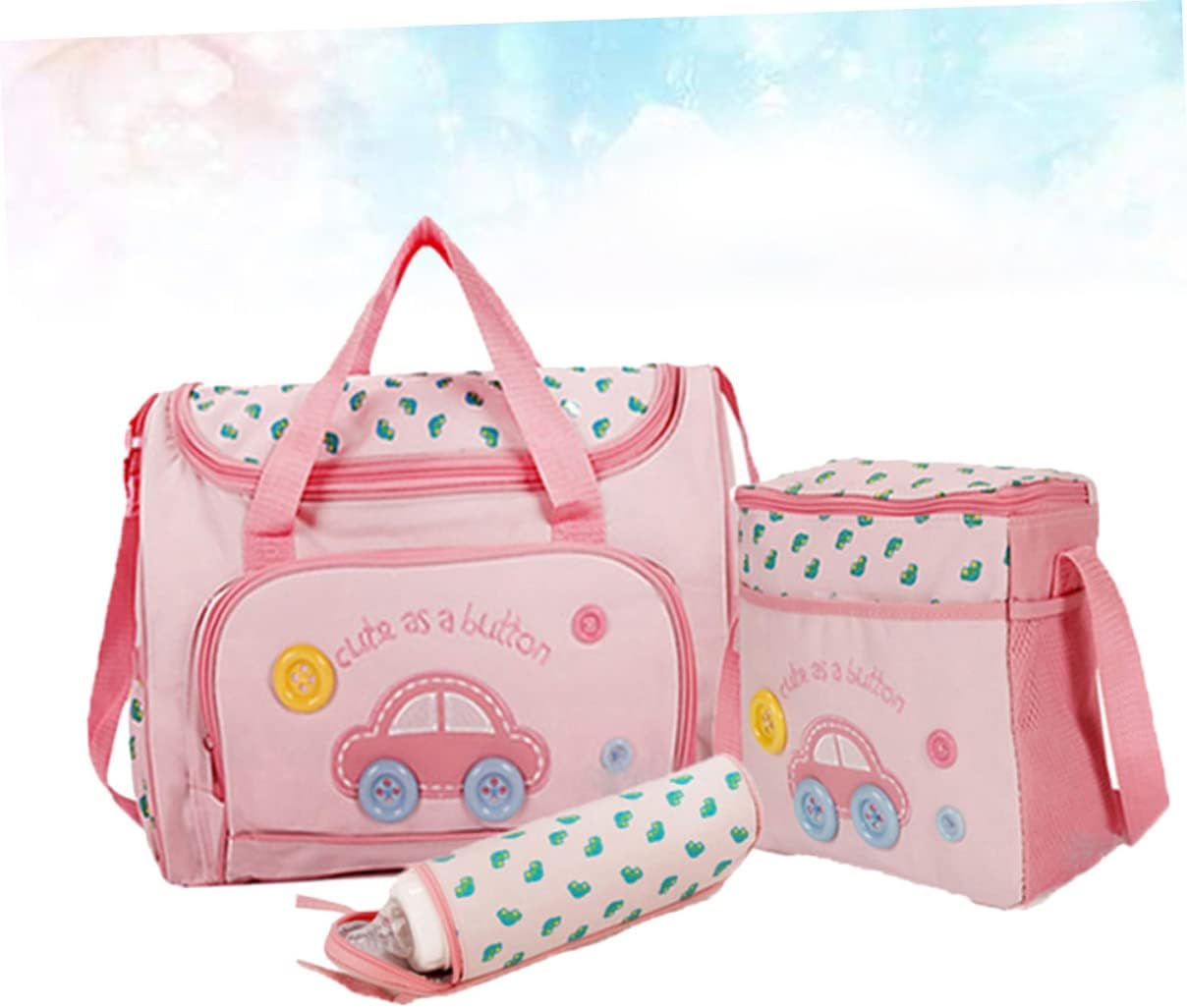 SECFOU Multi-Function Diaper Bag Set Large Capacity Tote Changing Pad Travel Handbag for Mums Includes Bag and Bottle Holder Stylish Car Pattern image number 3