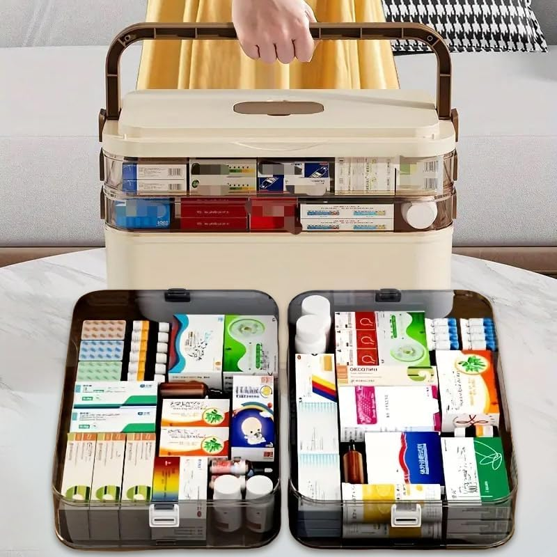 AIMALL Large Capacity Medicine Storage Box Multi-Layer First Aid Kit with Handle image number 1