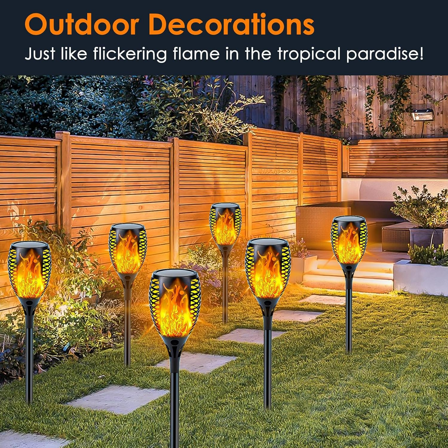 SANJICHA 4 Pack Super Larger Size Solar Flame Torch Extra Bright Tiki Lights Outdoor Decorative with Flickering Flame, Solar Outdoor Lights Waterproof Lamps for Outdoor Use Garden Pathway Yard image number 4