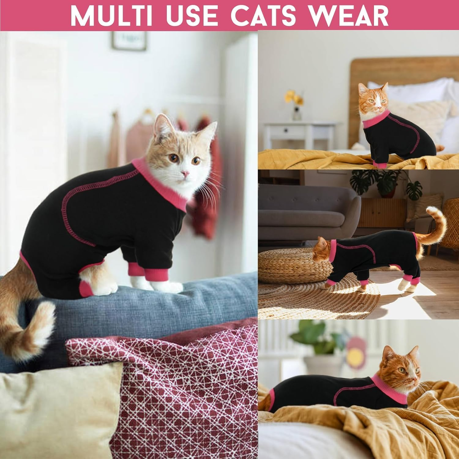 DENTRUN Cat Surgery Recovery Suit Cat Post Surgery Suit Cat Clothes for Cats Only Kitten Clothes Cat Onesie Cat Outfit E-Collar Alternative Cat Jumpers Lost Hair Removable Breathable