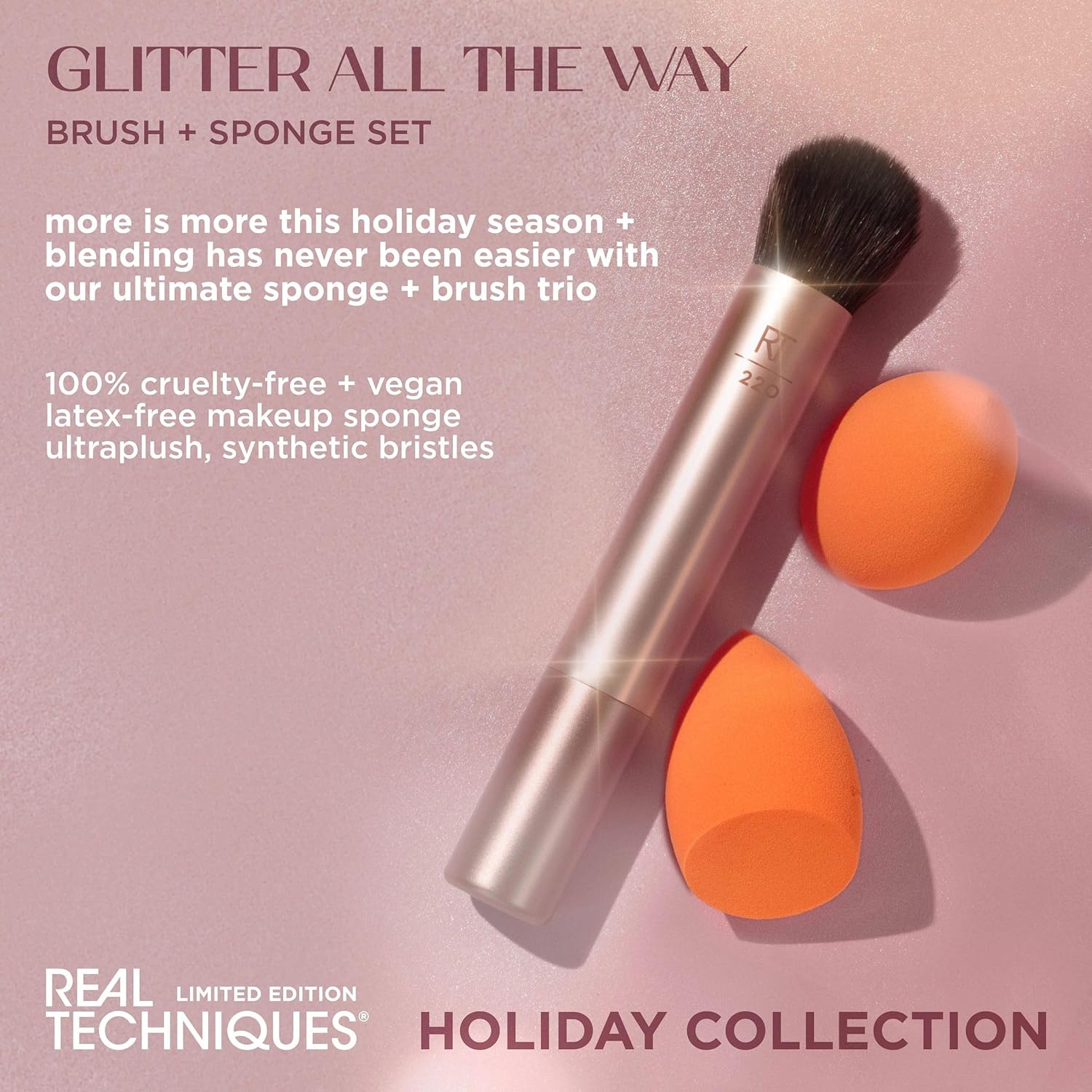 Real Techniques Glitter All the Way Brush and Sponge Gift Set image number 2