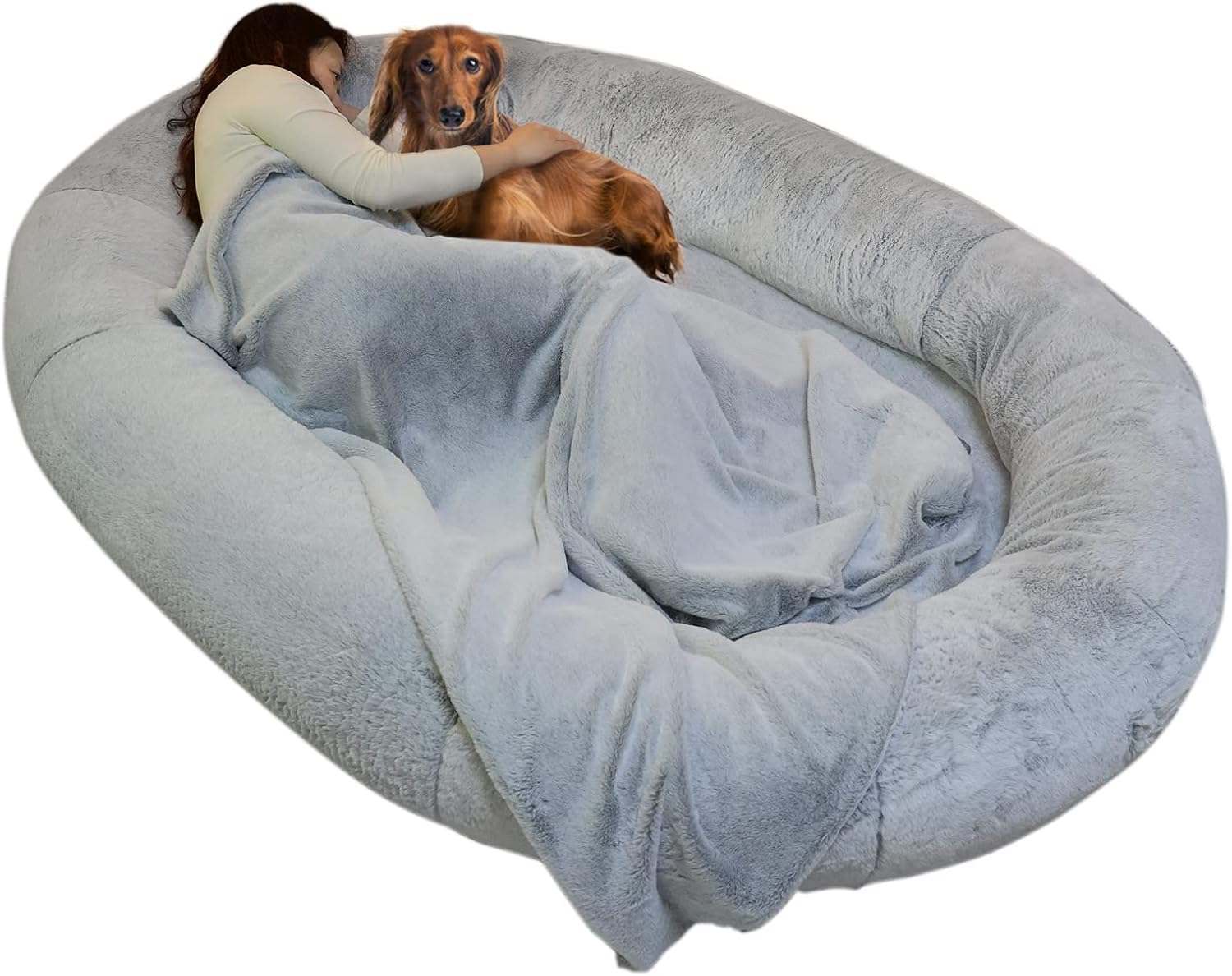 Human Dog Bed with Blanket,72 * 48 * 12Inch Large Dog Bed Human Extra Size Bean Bag Bed,Giant Dog Beds for Humans People to Sleep on (Grey) image number 1