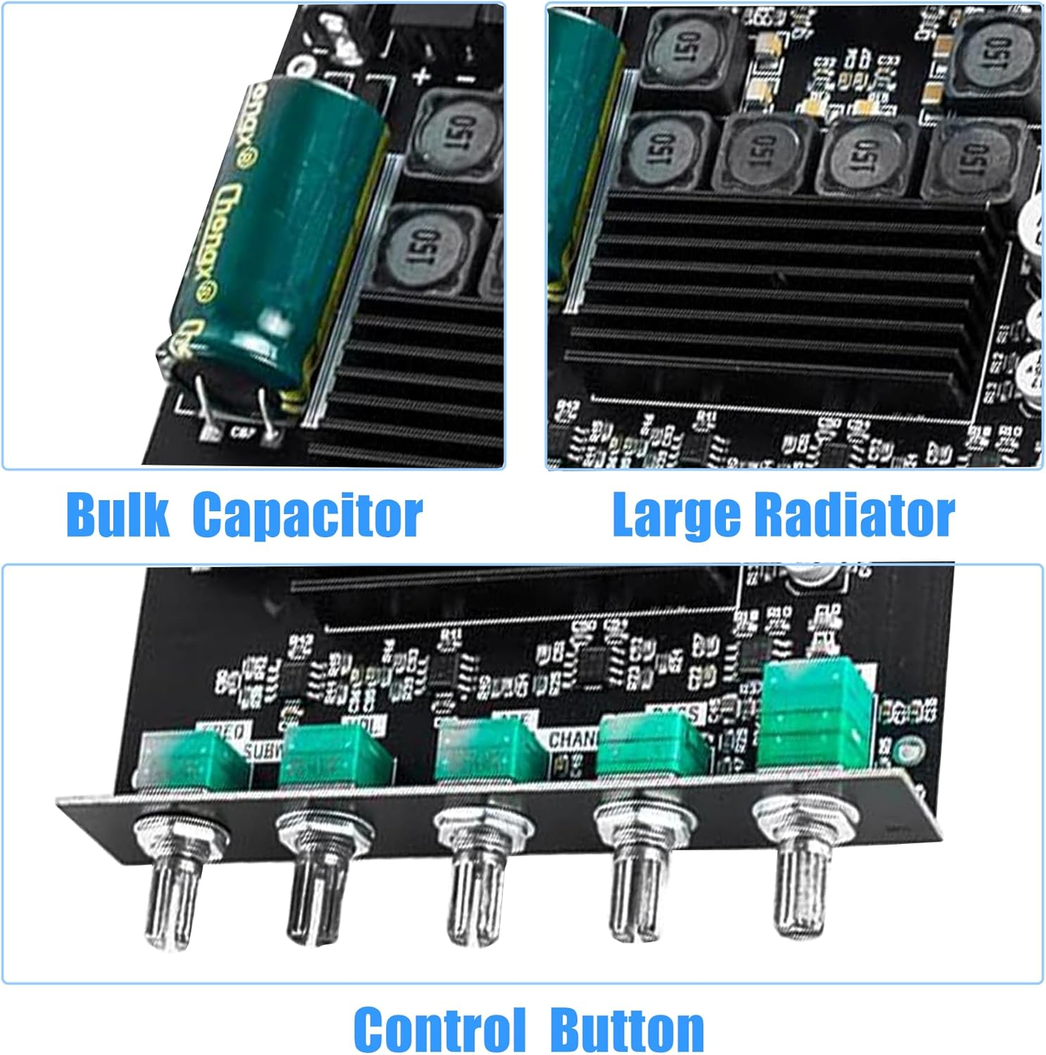 Bluetooth Audio Amplifier Board, ZK-TB21 2.1CH 50W X 2 +100W Subwoofer Power Amp with Treble and Bass Control, Bluetooth5.0 and AUX Inputs, Stereo Digital AMP for DIY Home Speakers (ZK-TB21)