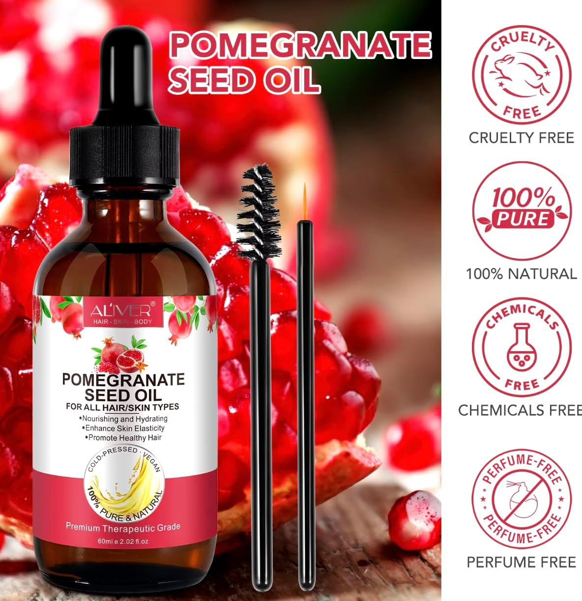 Pomegranate Seed Oil &ndash; Cold Pressed & Natural | Plant-Based Skincare & Scalp Moisturizer | Lightweight Botanical Oil for Hair & Skin &ndash; 60Ml image number 3