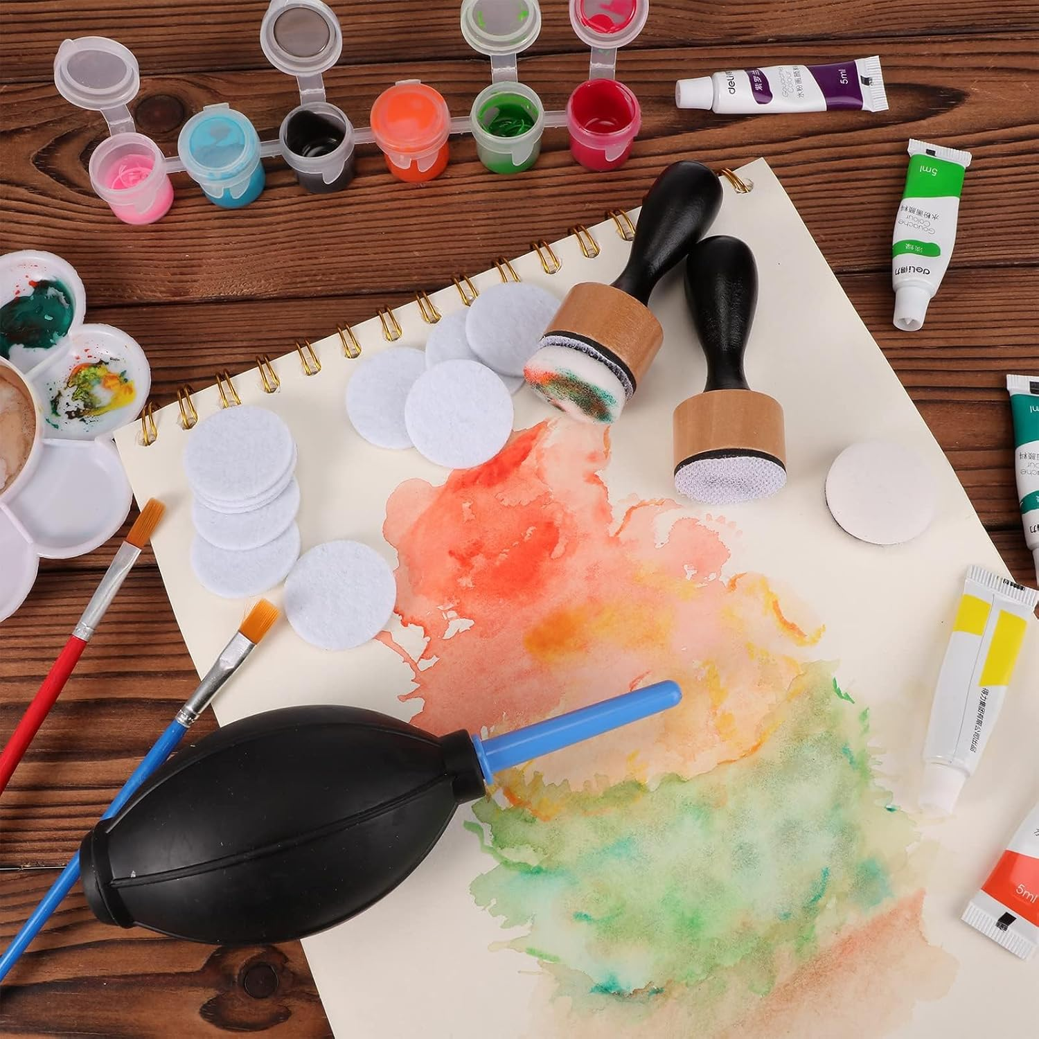 54 Pieces Alcohol Ink Blower Applicator Tool Set, Include round Blending Tool Ranger Mini Blending Tool Air Blower Mini Ink Blower Felts Replacement Foams for Card Making Embossing Painting Rendering image number 6