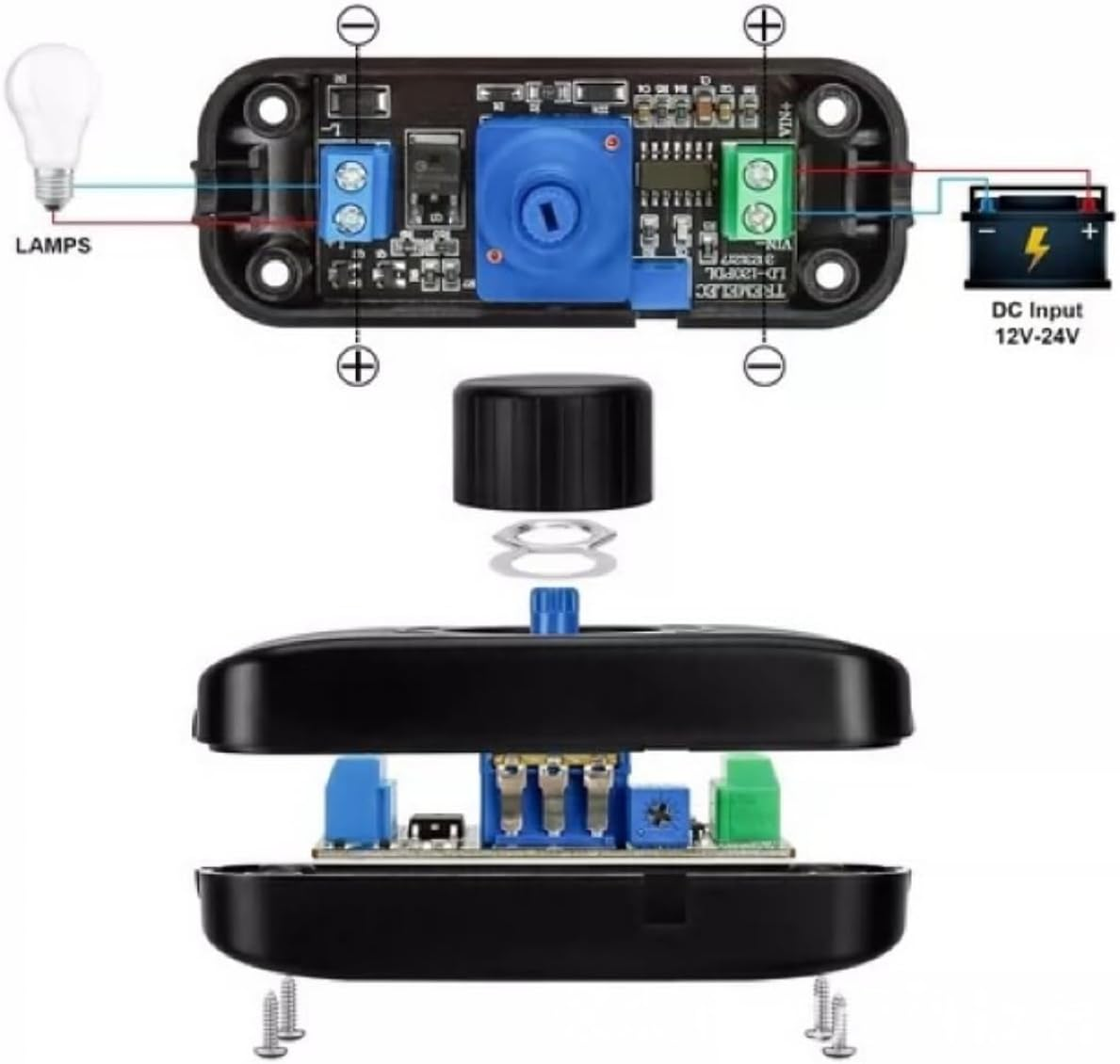 Clearhill 12V Dimmer Switch, 60W PWM LED Dimmer Switch for Rvs, Trailers, Marine & Trucks, Compatible with LED Strip, Ambience Lights & Puck Lights - RV with Smooth Dimming image number 1