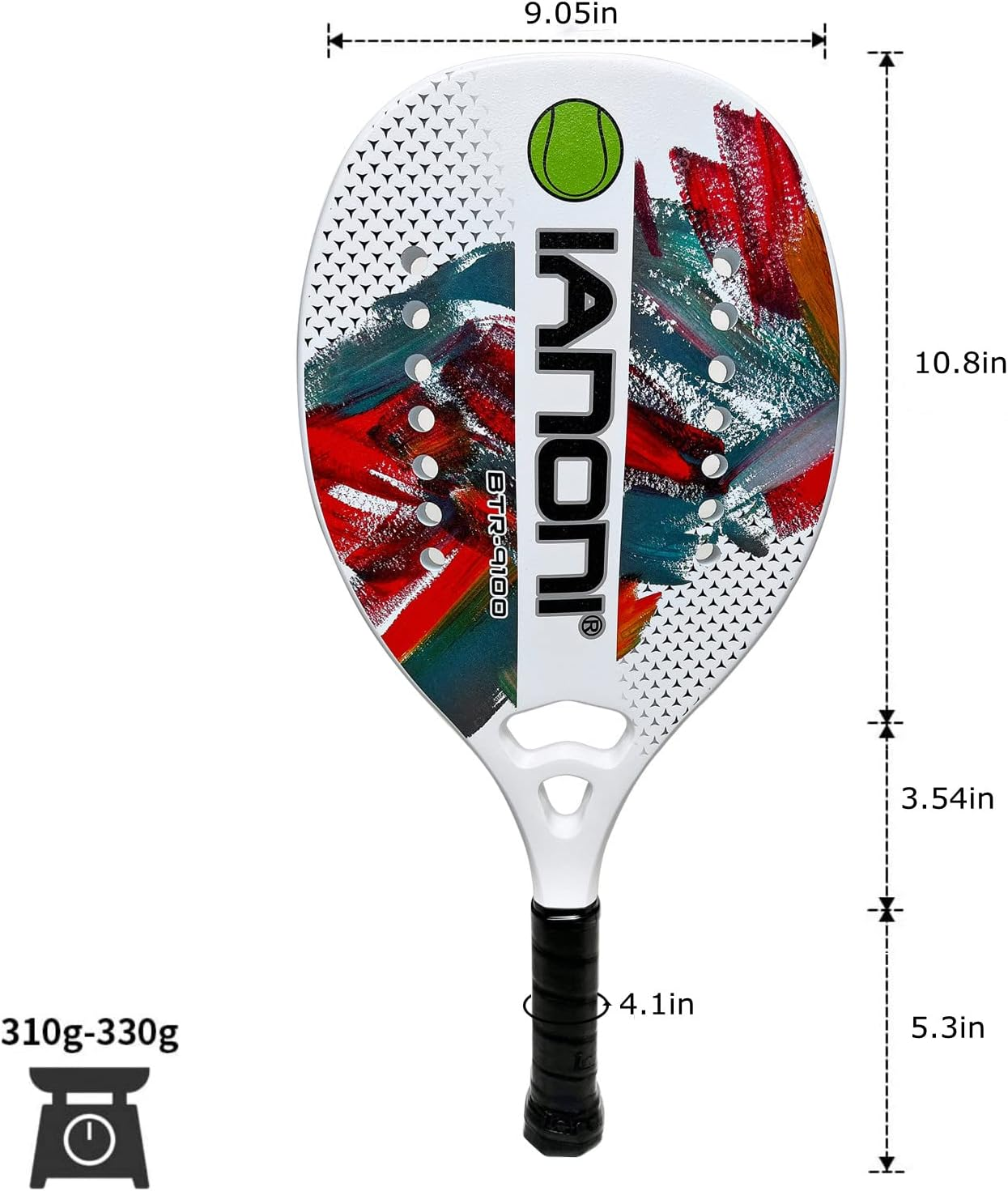 Beach Tennis Paddle Beach Tennis Racket Carbon Fiber with EVA Memory Foam Core Tennis Paddles - 9100-Black image number 2