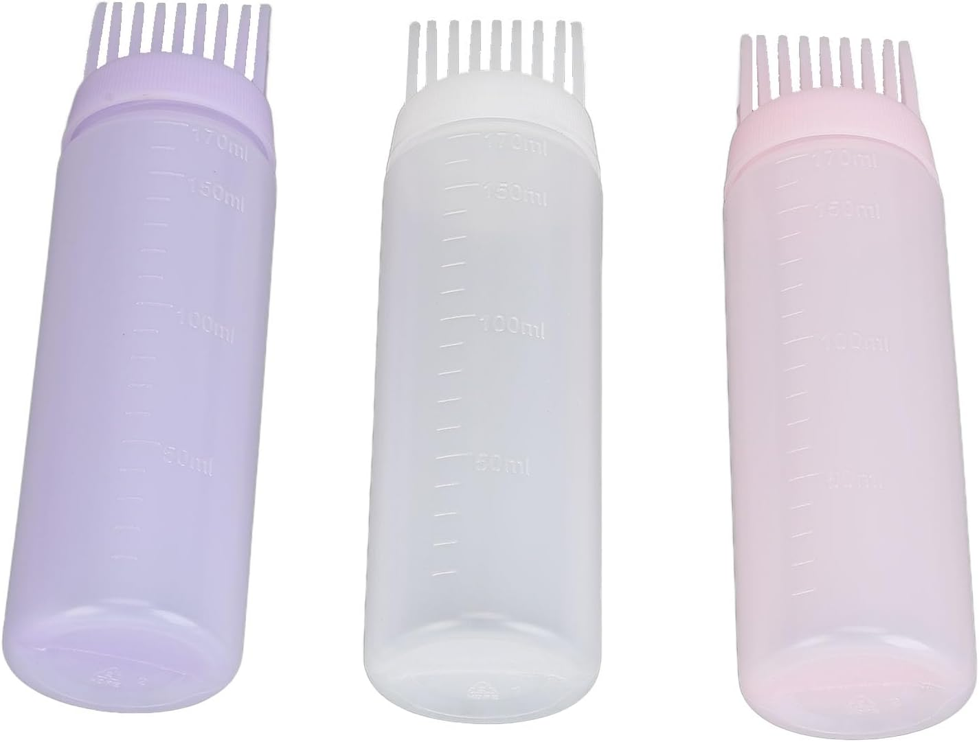 Comb Applicator Bottle Hair Coloring Brush Bottle with Precise Scale Easy to Control Hair Dyeing for Home Barbershop 3 Colors