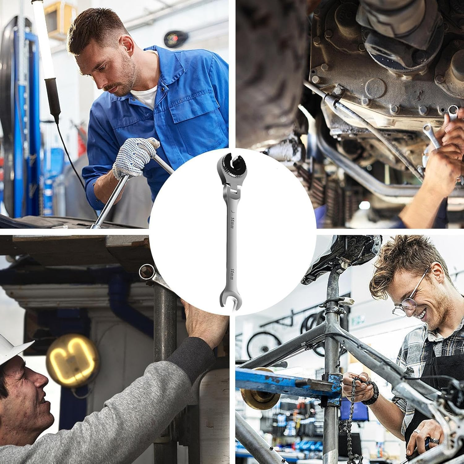 Ratcheting Tube Spanner &ndash; Plum Wrench Set, Duals-End Repair Gear, Oil Hose Opener | Flare Nut Adjustment Tool Kit, Rotating Socket Maintenance Accessory, Garage Mechanic Equipment Use image number 3