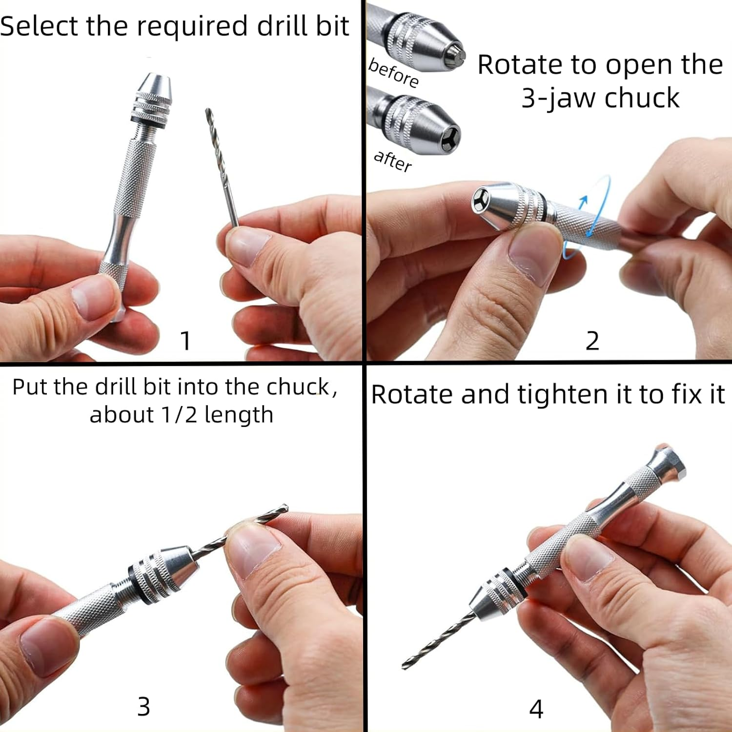 Suytvenxau Pin Vise Drill Kit Mini Manual Drill with 10 Bits for Resin Crafts Jewelry DIY Wood Clay Model Precision Drilling Tools for Detail Work image number 3
