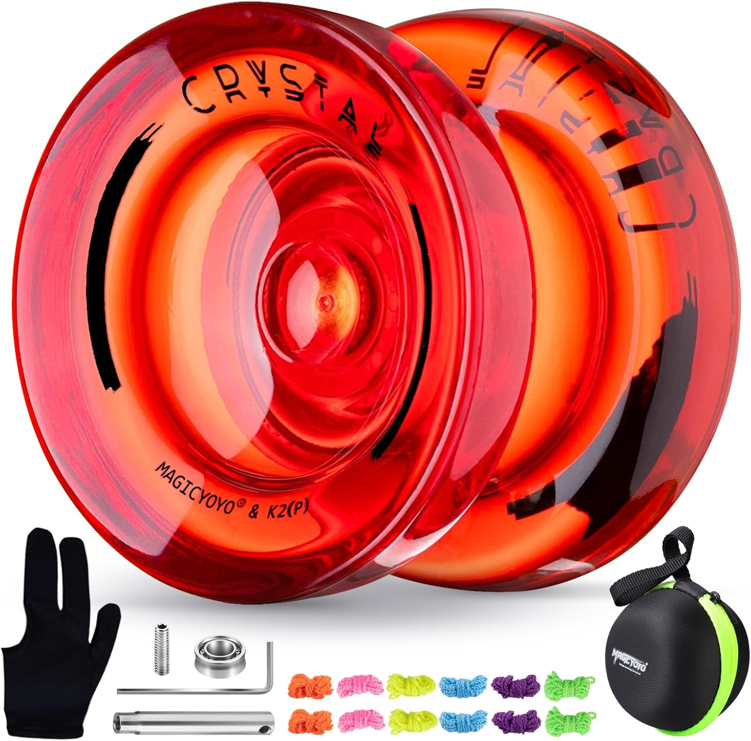 Yoyo Professional 2 Pack of Metal Yoyo N11, Plastic Yoyo K2 Crystal White, Dual Purpose Yoyos-Unresponsive&Responsive Yo Yo for Kids/Advanced Player+12 Yoyo Strings+2 Bags+2 KK Bearings+Removal Tool - K2 Crystal Red