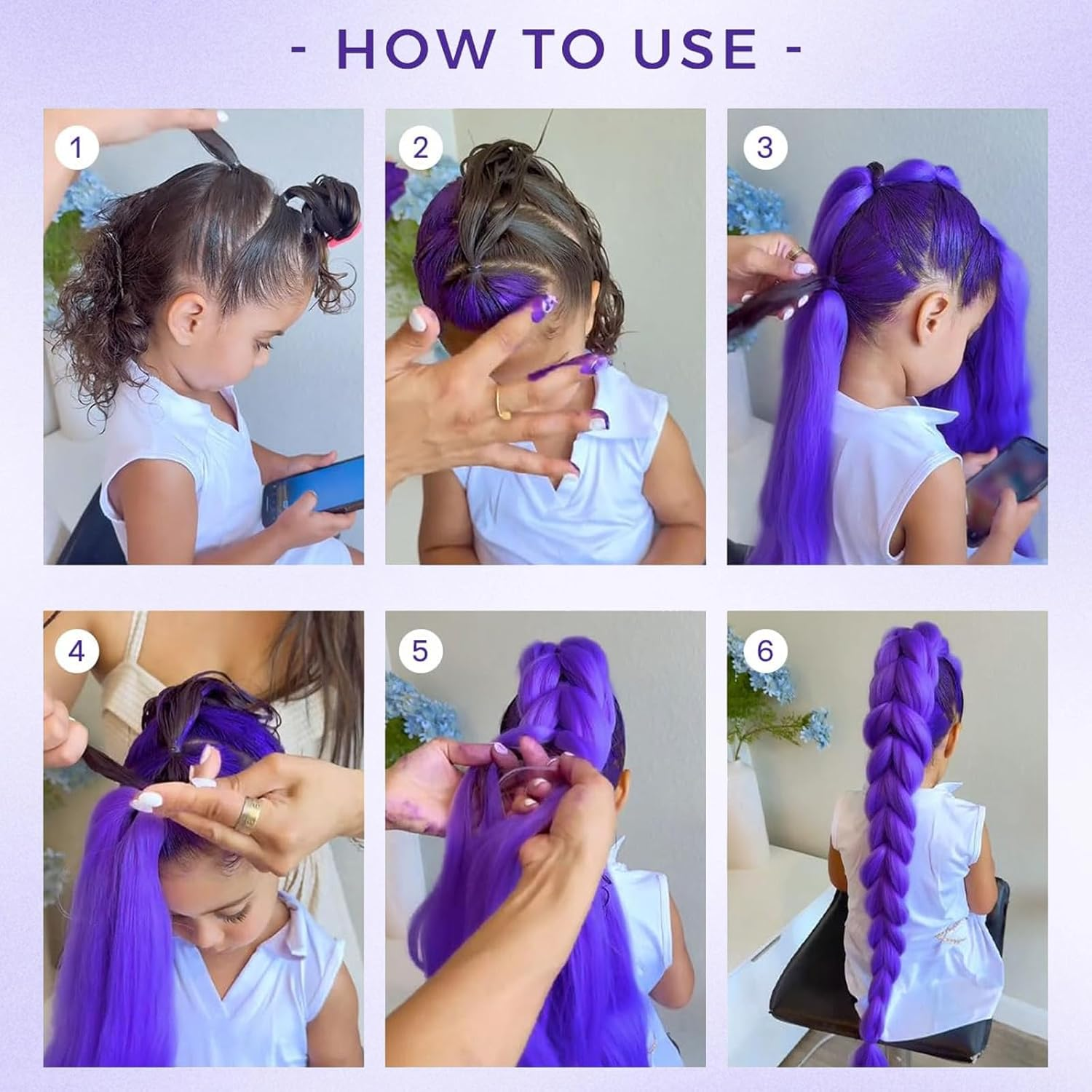 2Pcs Purple Hair Extensions, 26-Inch Pre-Stretched Purple Braids, Role-Play Wigs and Halloween Costume Accessories, Suitable for Children and Adultsirls (A) image number 3