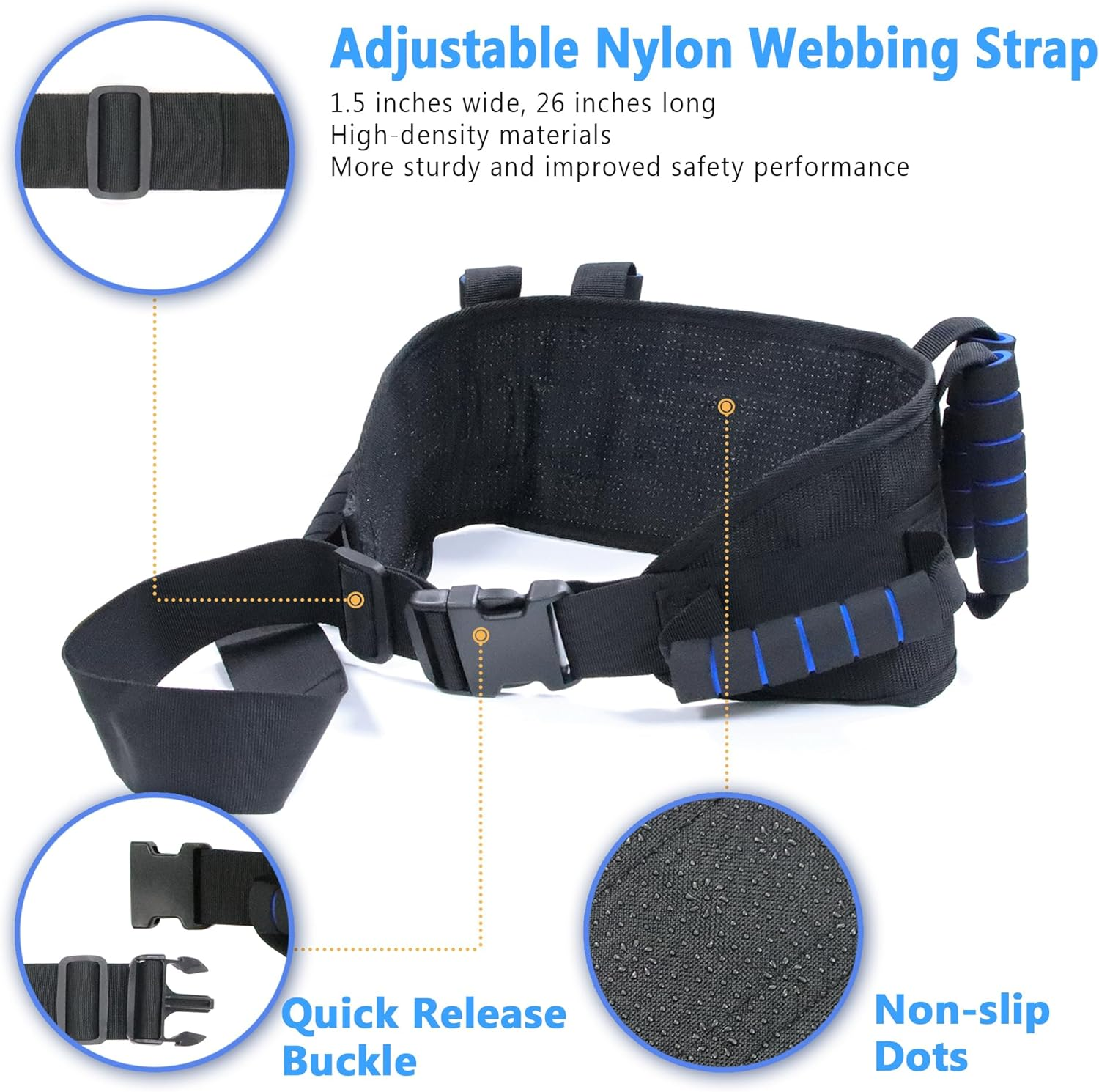 Gait Belt Transfer Belts for Seniors, Gate Belts Medical for Elderly Mobility Limited People Standing & Walking Assist Aid, 5.4" Widened Gait Belt with 7 Soft Handles, Quick Release Buckle image number 2