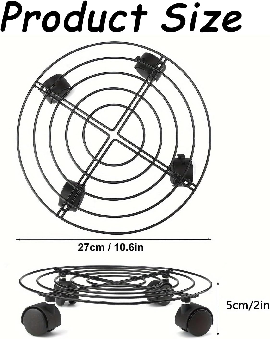 Iron Wire Rolling Plant Stand with Locking Wheels &ndash; Heavy-Duty Metal Flower Pot Dolly, Rustproof and Ideal for Indoor & Outdoor Use, 4 Pack image number 2