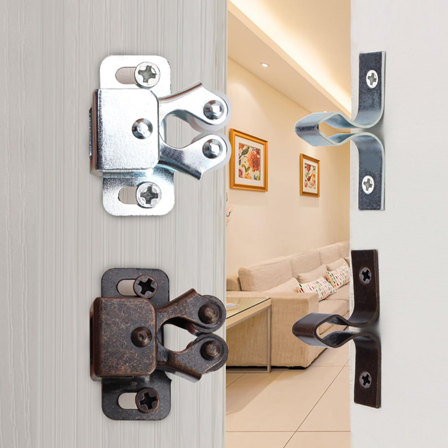 4 PCS Cabinet Latch Double Roller Catch Hardware for Cupboard Closet Kitchen Cabinet Door Latches and Catches,Closure Hardware for Cupboard and Closet Door Closing image number 2