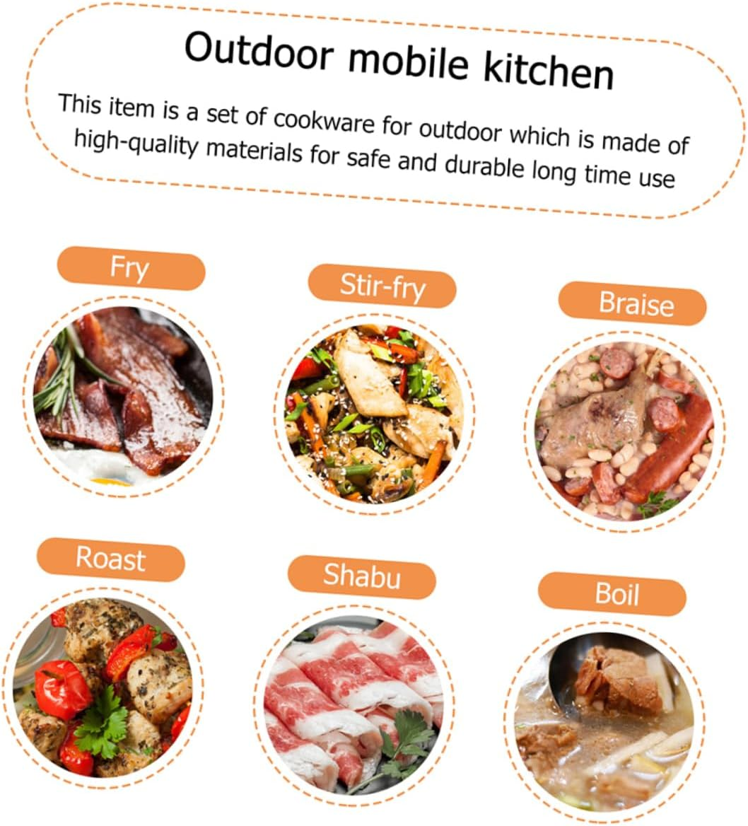 Anneome Outdoor Camping Cookware for People Portable Pan and Pot for Camping Trips Includes Tableware and Cooking Tools for Outdoor Adventures image number 4