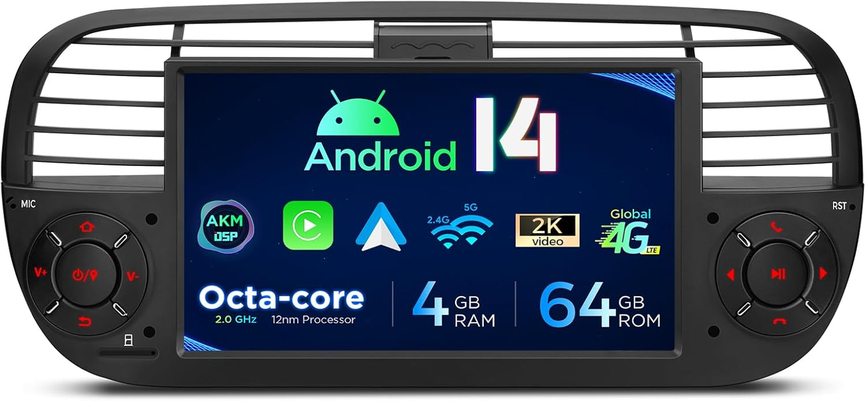 XTRONS for Fiat 500 (2007-2015) Touch Screen Radio, 7 Inch Android 14 Car Stereo for Fiat 500 Replacement Head Unit Built-In DSP Car Play Android Auto 4+64GB (Black) image number 5