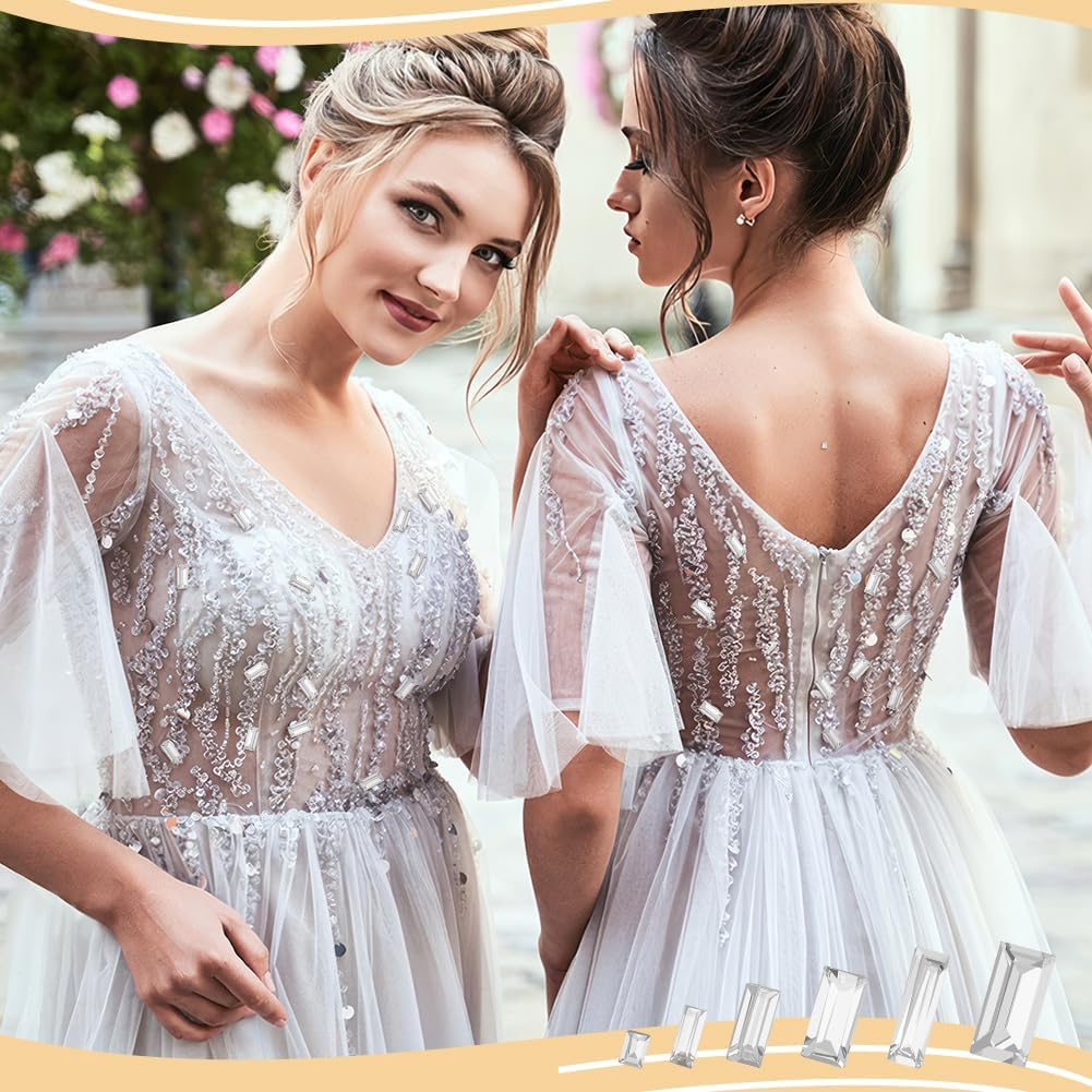 FINGERINSPIRE 180Pcs Mini Clear Pointed Back Rhinestone 6 Sizes Rectangle Faceted Glass Rhinestone Clear No Hole Glass Rhinestone Gems Crystal Jewelry Embellishments with Silver Plated Back for DIY image number 2