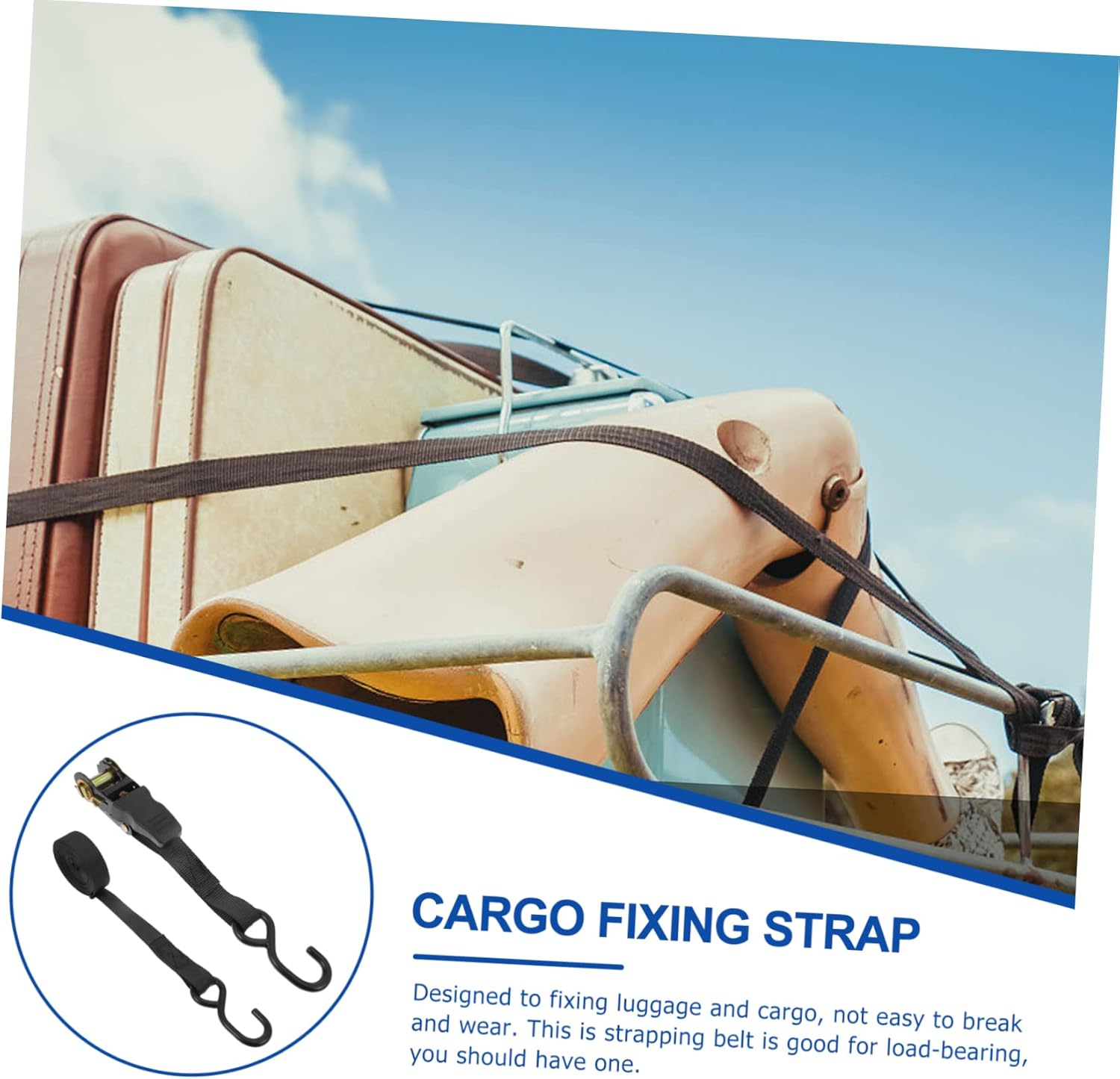 GLEAVI 2 Sets 25Mm Cargo Binding Belt Ratchet Straps Luggage Tightening Rope Car and Motorcycle Tie-Downs Black Sturdy Baggage Securing Straps for Travel and Transport image number 4