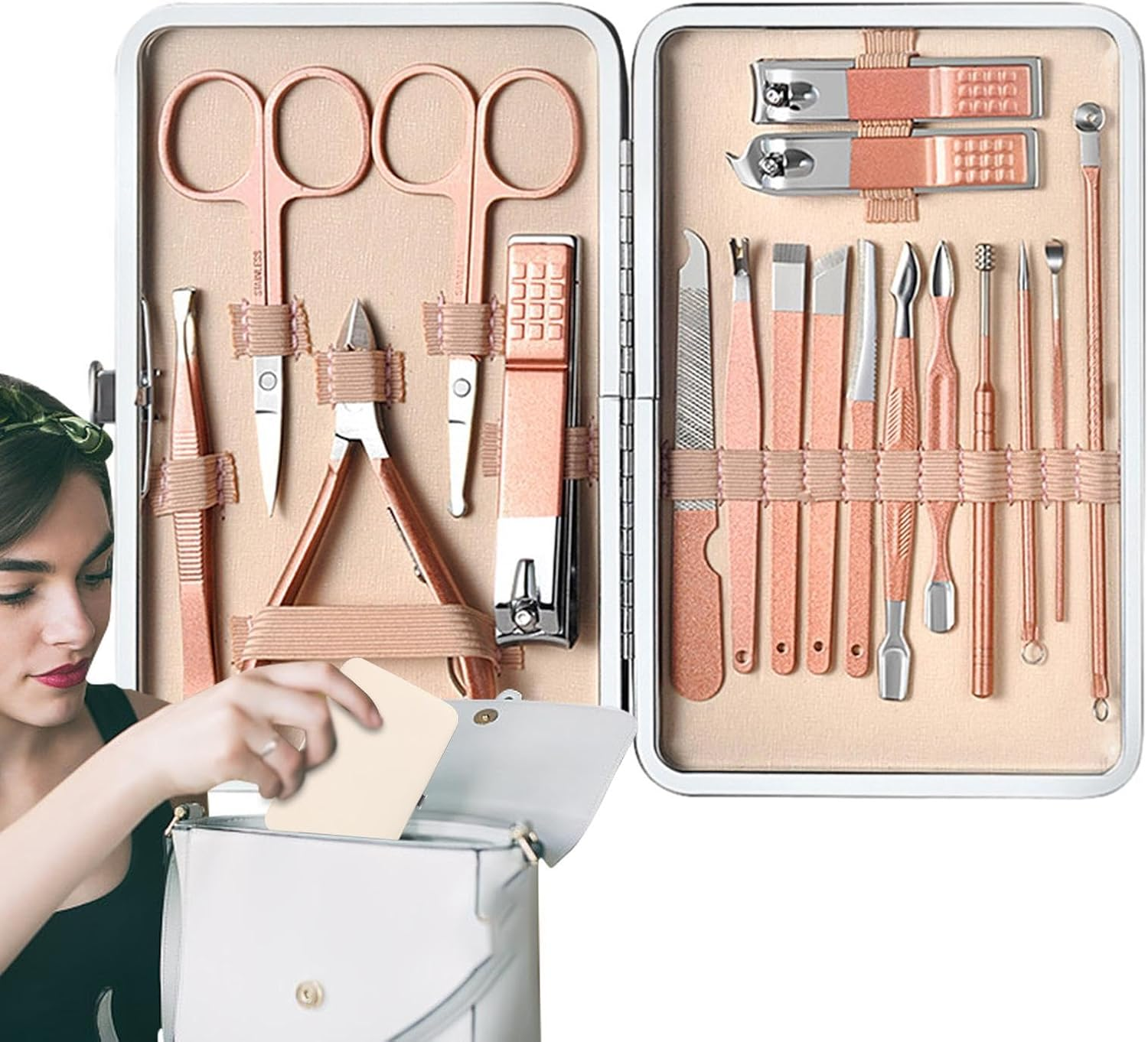 Manicure Pedicure Set, Set of 18 Manicure Grooming Set, Stainless Steel Portable Nail Toenail Clippers Kit with Luxurious Travel Case for Husband Boyfriend image number 3