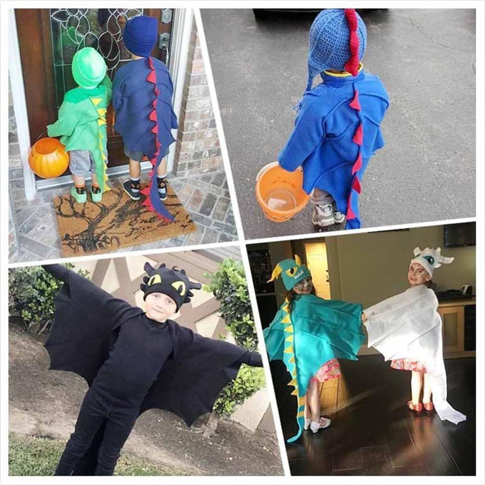 AUTOWT Dinosaur Costume Cape Set for Kids, 3 PCS Children Dragon Wing Cloak with Mask and Hat, Dino Clothes Outfits for Boys Girls Toddler Birthday Halloween Pretend Dress-Up Party Favors - Green image number 2