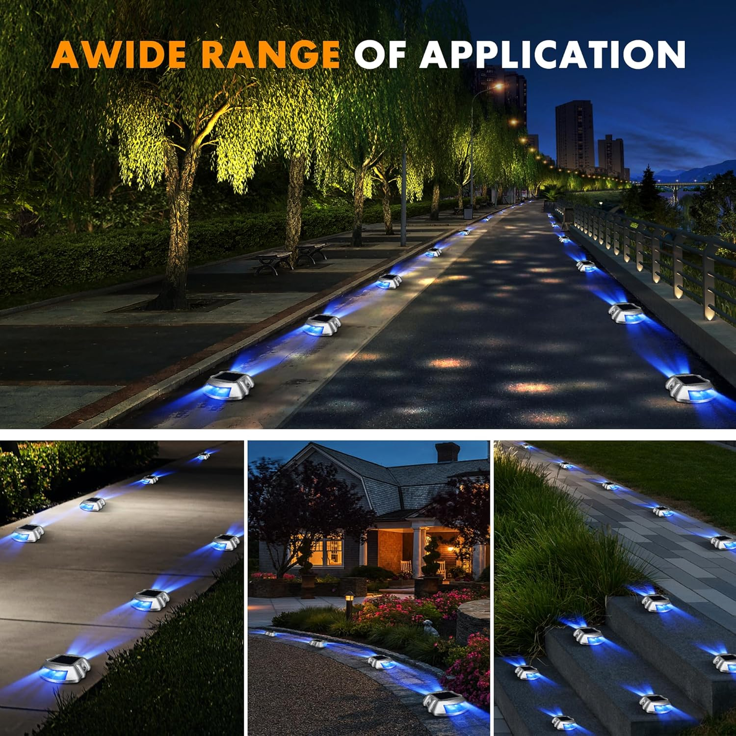 2 Pack Solar Deck Lights,Ground Marker Lights,Wireless Driveway Safety Light,Cast Aluminium Road Highway Spike Lamp,Waterproof Wireless Dock Light,Waterproof with 6 LED for Pathway Garden Walkway image number 3