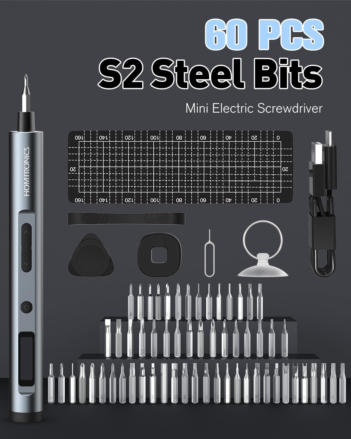 68 in 1 Mini Electric Screwdriver Set, [0.1-0.35N&middot;M] Small Precision Screwdriver, 3 Torque Settings, Rechargeable Electric Repair Tool Kit with 60 S2 Bits for Laptop Phone Watch (Grey)