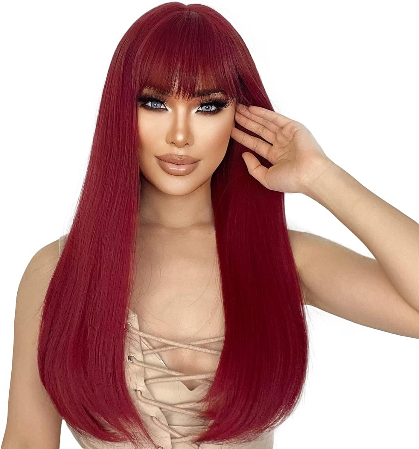 ENTRANCED STYLES Blonde Wig with Bangs, Long Straight Wigs for Women Natural Hair Wigs Synthetic Blonde Wigs for Girls Daily Party Halloween Cosplay Wig 22 Inch