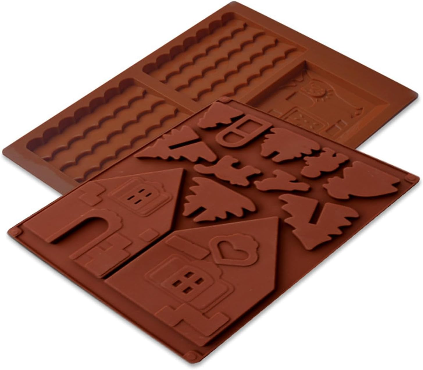 Gingerbread House Cake Mold - 2X Christmas Baking Silicone Molds - Food Grade Non-Stick Chocolate Mold for Candy, Desserts, Cake image number 1