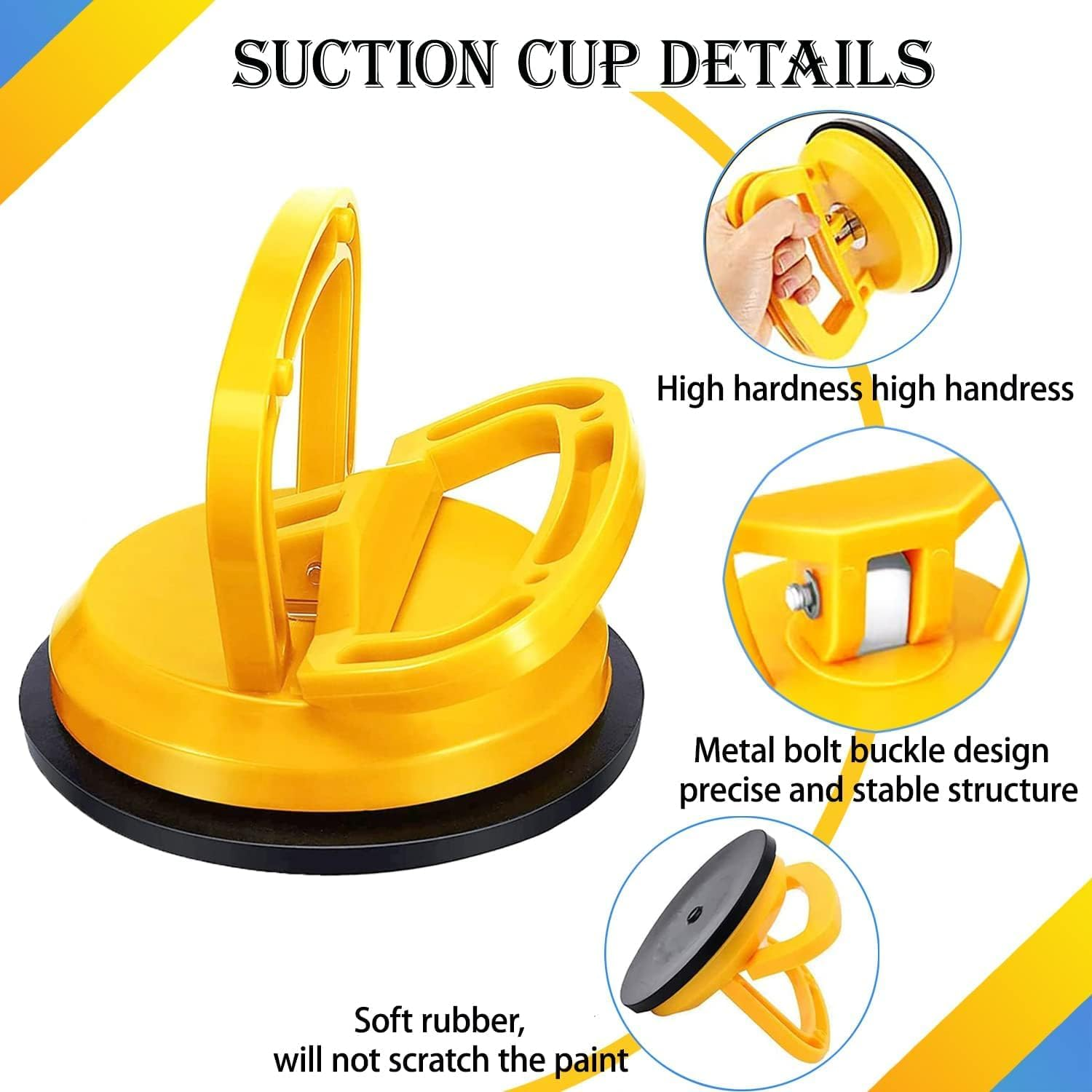 5Pcs Car Dent Puller, Powerful Car Dent Repair Tool Remover Kit, Suction Cup Dent Puller Kit for Car Dent Repair, Glass, Tiles, Mirror, Lifting and Objects Moving (Yellow + Black)