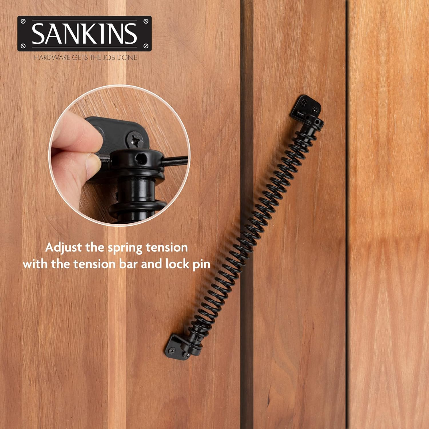 SANKINS 11-1/2" Gate Spring Self Closing Heavy Duty Outdoor Door Spring Automatic Metal Gate Closure Hardware with Adjustable Tool for Wooden and Vinyl Fence, Black image number 3