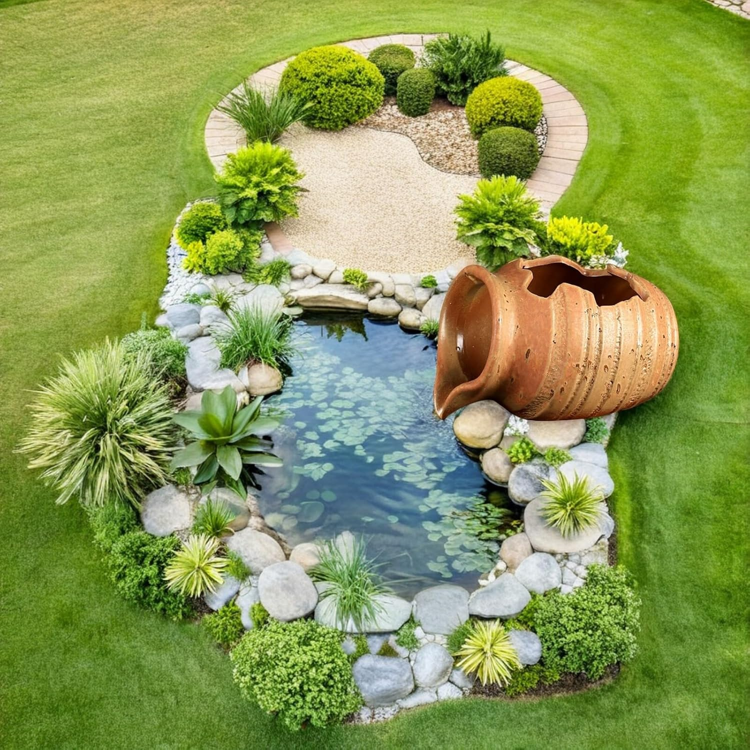 Ceramic Water Dispenser Fountain for Outdoor Multi-Functional Hydroponic Planter Jar for Garden Balcony Courtyard Elegant Water Flowing Design Not Includes Pump image number 2