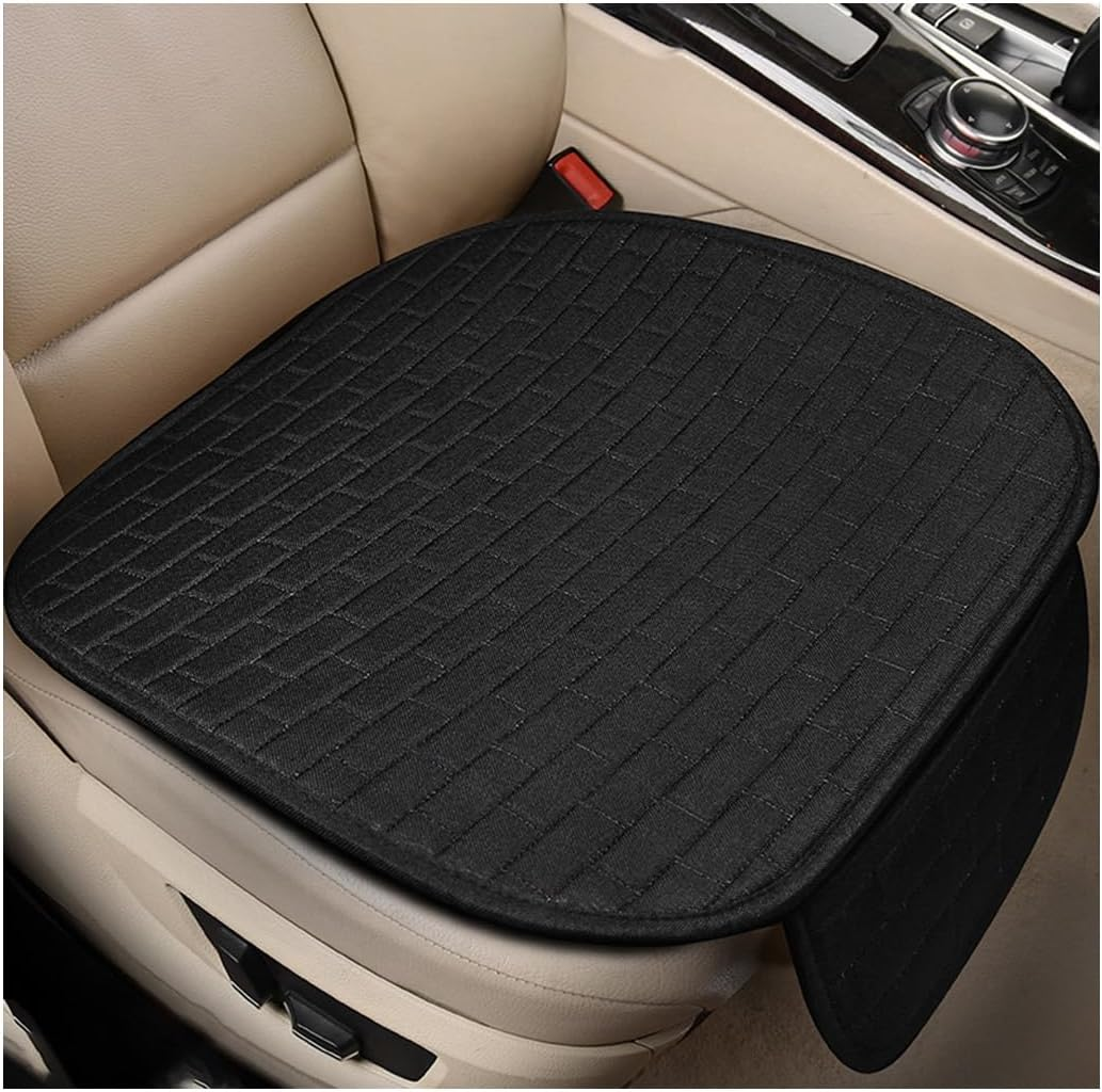 KVAEY Linen Back Car Seat Cover, Anti-Slip Long Bottom Rear Seat Cover Protector with Storage Pockets, Breathable Linen Rear Bench Seat Protector Cushion Pad for Most Vehicles (Beige, Front)