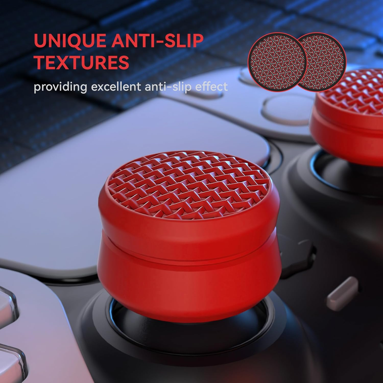 Playvital 3 Height Armor Thumbs Cushion Caps Thumb Grips for Ps5, for Ps4, Thumbstick Grip for Xbox Core Wireless Controller, Thumb Grips for Xbox One, Elite Series 2, for Switch Pro - Passion Red - Passion Red image number 2