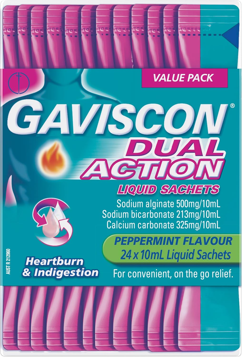 Gaviscon Dual Action Heartburn and Indigestion Relief Liquid Sachets Peppermint Flavour 24 X 10Ml image number 2