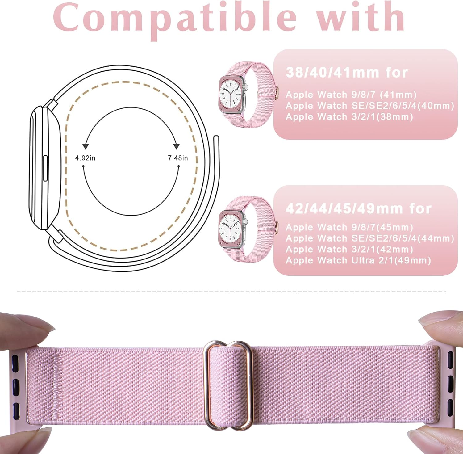 [3 Pack] Stretchy Nylon Strap Compatible with Kids Apple Watch Band, Replacement Bands for Iwatch Ultra Series 8 7 6 5 4 3 SE SE2 38Mm 40Mm 41Mm & 42Mm 44Mm 45Mm 49Mm for Boy Girl Small Wrist. image number 5