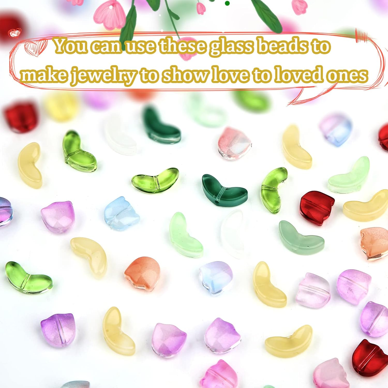 160Pcs Tulip Flower Beads, Colorful Translucent Glass Flower Beads Handcraft Tulip Beads Flower Spacer Beads for DIY Necklace Bracelet Jewelry Making (Mixed Color) image number 5