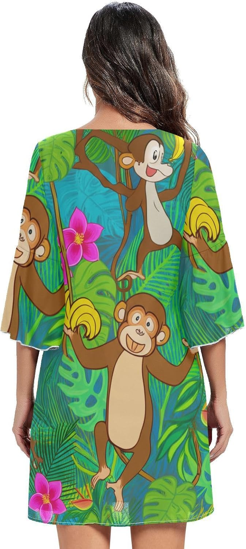 Playful Monkeys Jungle Green Short Chiffon Dress 3/4 Sleeve Maternity Dress Party S-XXL image number 1