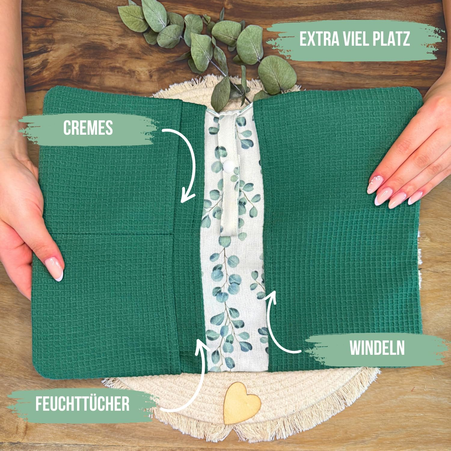 Malino Premium Travel Nappy Bag - Evergreen - Organiser for Nappies, Wipes & Baby Essentials, Baby Cosmetic Bag in Eucalyptus Design image number 3