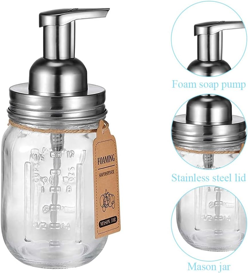 2 Foaming Soap Dispensers,Graduated Dispenser Bottle,Stainless Steel Pump Vessel Jar,Measuring Refillable Bottles,Graduated Glass Jars,For Kitchen and Bathroom image number 3