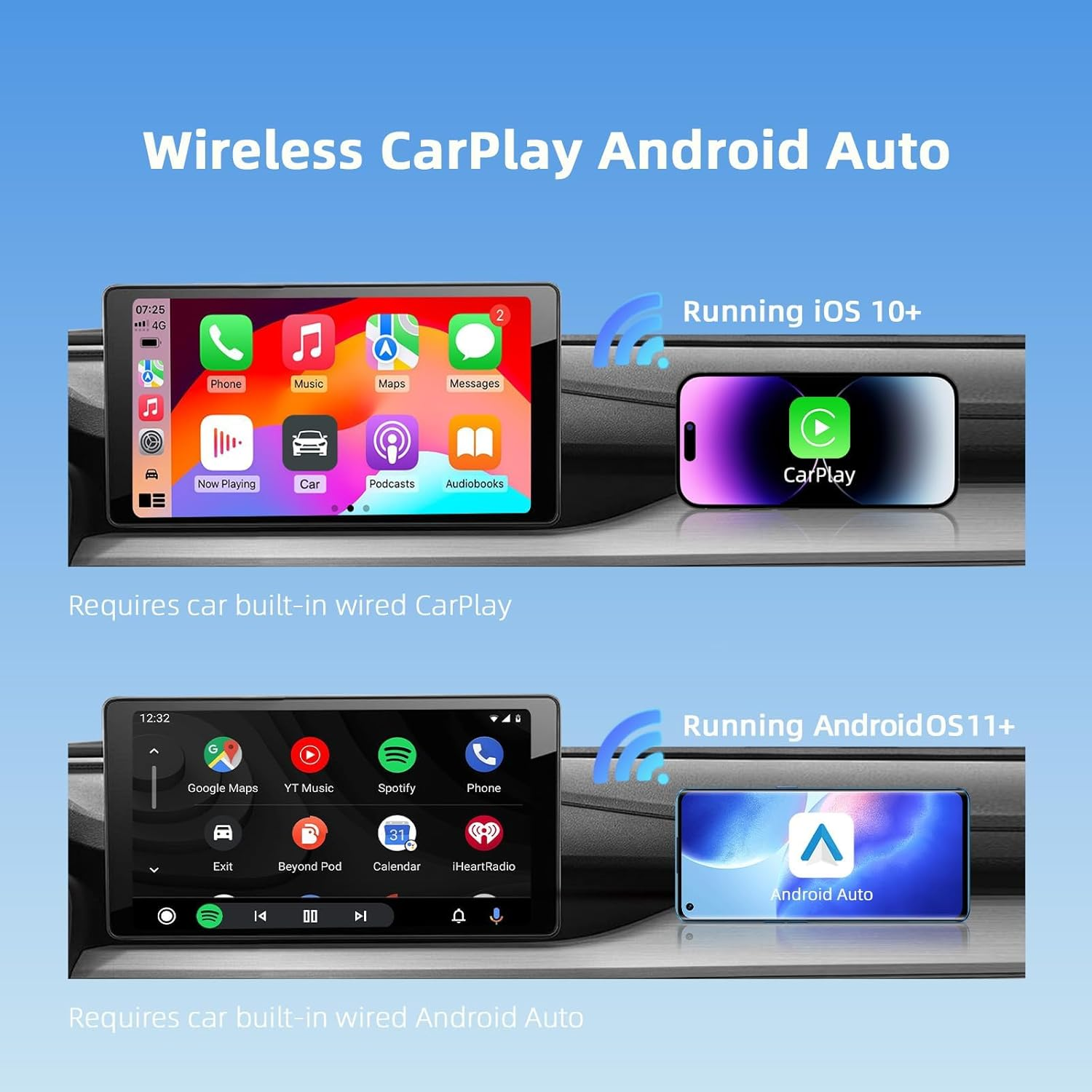 AI 7 Wireless Carplay Adapter Android Adapter, Car Magic Video Box Built-In Youtube Netflix Tiktok Disney Playstore, Supports TF Card & USB Drive, Usb/Type-C,Fits for Built-In Wired Carplay Car (32GB) image number 4