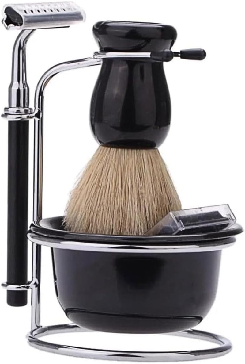 Jade Deals 5PCS Shaving Kit Set - 5.7&times;3.82In Chrome Stand, Safety Manual Razor, Soft Bristle Brush, Shaving Bowl, Men'S Grooming Essentials for Traditional Wet Shave image number 3
