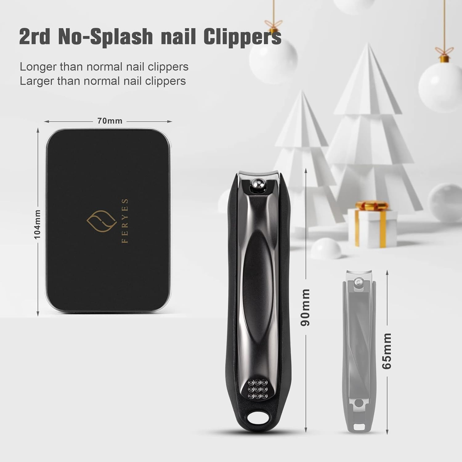 FERYES 3-In-1 Fingernail Clipper with No-Splash Nail Catcher and Metal Storage Box - Toenail Clipper with Nail File for Men & Women - Black image number 4