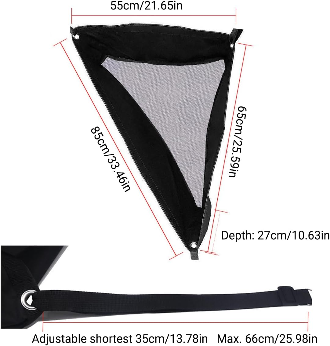 AIMALL Horse Hay Feeder Bag Large Triangle Feeding Bag with Nylon Mesh Oxford Cloth for Stable and Equestrian Use Black 33.46X25.59X21.65In Adjustable Strap image number 1