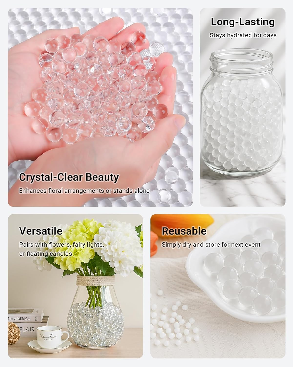 Top G 45000 Clear Water Gel Beads, Great for Vase Filler,Wedding Centerpiece, Floating Candles, Plants, Floral Arrangements, Christmas Decoration (1.5-2Mm) - Colorful 60000 image number 3